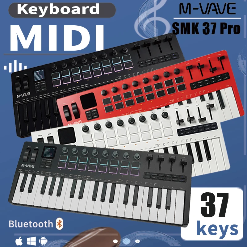 M-VAVE SMK-37 Pro Keyboard 37 Key MIDI Controller​ With Built-in Synth Engine 8 Knobs + 16 RGB Pads 37 Key MIDI Controller