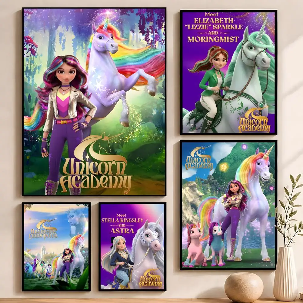 Animation Unicorn Academy Poster Self‑Adhesive Waterproof PP Poster Coffee House Bar Wall Art Sticker Room Home Decor