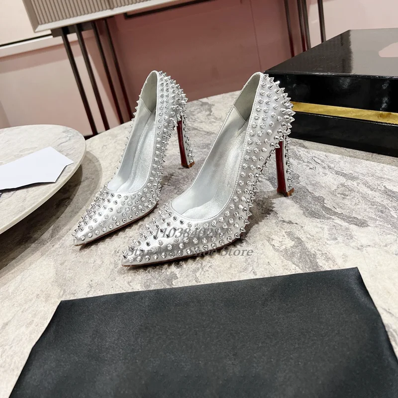 

Novel Design Full Studded Women Pumps Fashion Pointy Toe Shallow Mouth Banana Heel High Heels Luxurious Banquet Dress High Heels