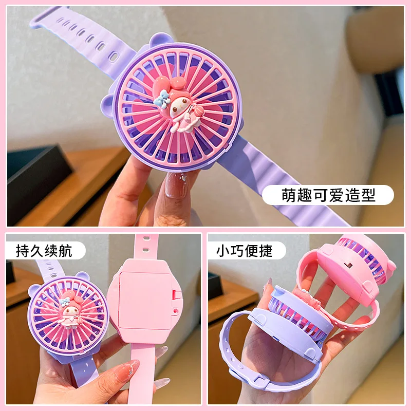 

Sanrio My Melody Watch Fan Cinnamoroll Summer Portable Cute Electric Fan Outdoor Travel Student Children Surprise Birthday Gift