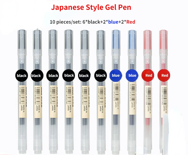 10Pcs/Set Gel Pen and Refills Mix Color 0.38mm/0.5mm ink Black/Red/Blue MUJIs Style Student Business Signature Stationery 038 05