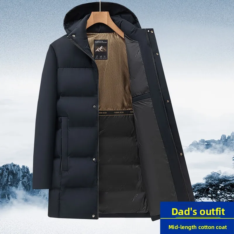 

Men's Thiened Warm Cotton Jaet Long Pants Casual Winter Clothes Coat Zipper Stand Fit Busin Gentleman Sle