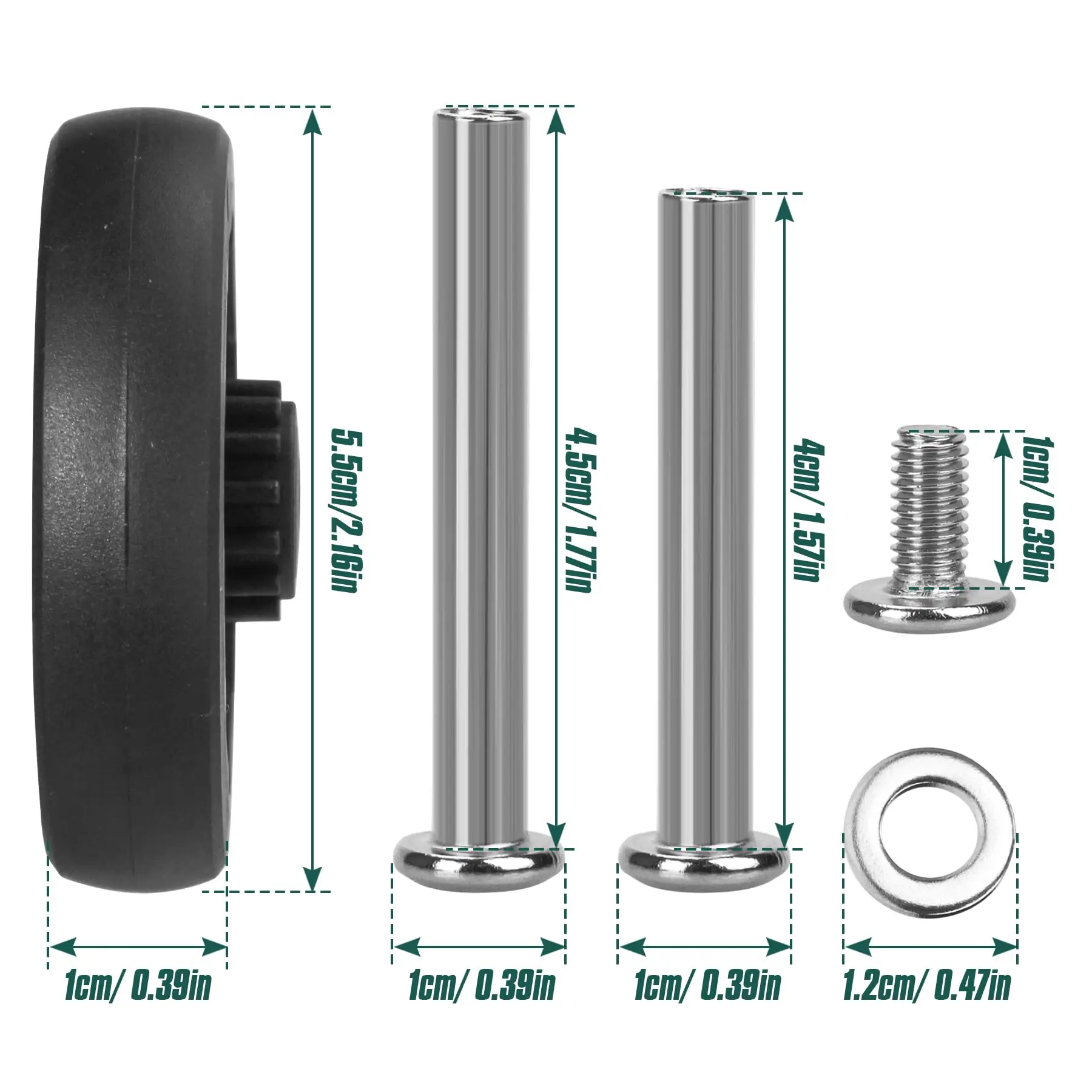 Luggage Wheel Replacement with Screw Axles 55mm Sliver Travel Suitcase Wheels Universal Silent Trolly Caster Repair Parts  8 Pcs