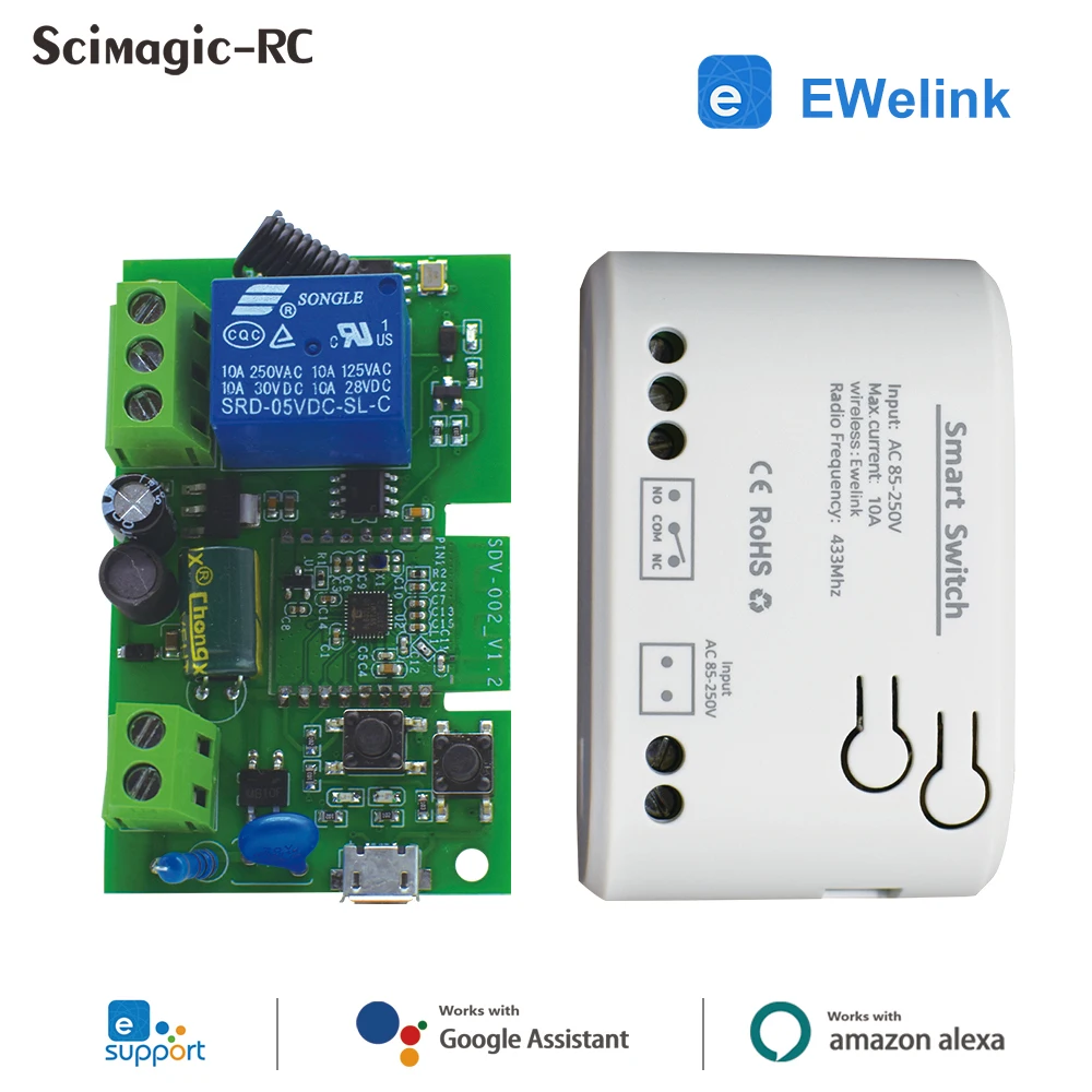 EWelink Wifi Smart Switch Home Automation 1CH Wi Fi Relay 5v AC DC 7-32V AC 85-250V Smart Lamp Light Switch Alexa Wi Fi Relay