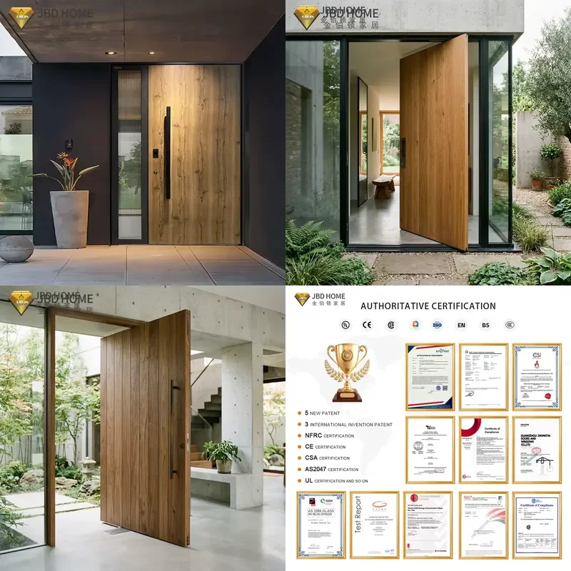 NFRC Modern Solid Wood Pivot Front Entry Doors Exterior Swing Security Entrance System Custom Made