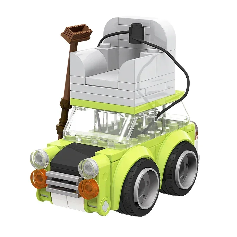 Accesorios clásicos de película, bloques de construcción de automóviles verdes, MOC-51175 Mr. Beanss, Mini techo de coche con sofá, modelo de ensamblaje, juguete para regalo para niños