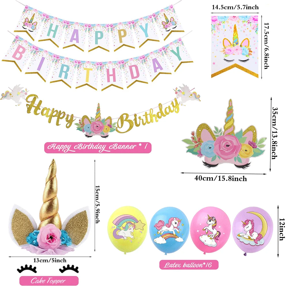 Einhorn Geburtstagsmädchen Luftballons 4 Jahre Einhorn Tortendekoration Happy Birthday Banner 3.-6. Einhorn Mädchen Geburtstagsparty Dekorationen – Detail 3