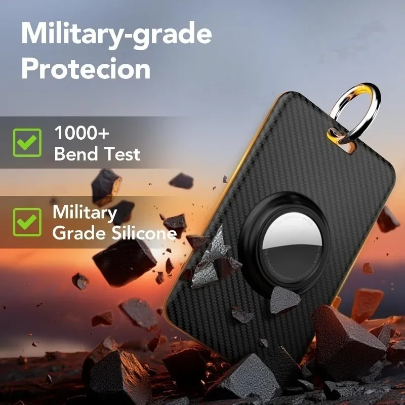 

For Apple AirTag， Durable Carbon Fiber Holder， Anti-Lost Key Ring， Card Case for GPS Locator