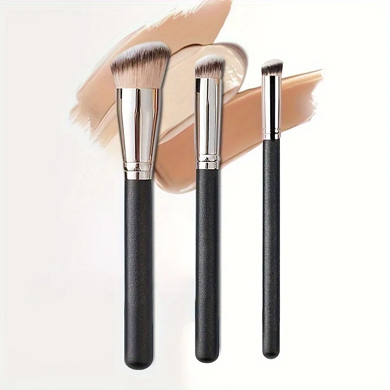 3Pcs Kabuki Foundation Brush Set for Liquid/Cream/Powder, Fragrance-Free Polyester Bristles All Skin Types
