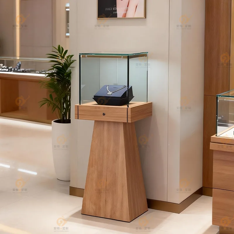 Jewelry Jade Solid Wood Display Case Transparent Glass Log Color Commercial Counter