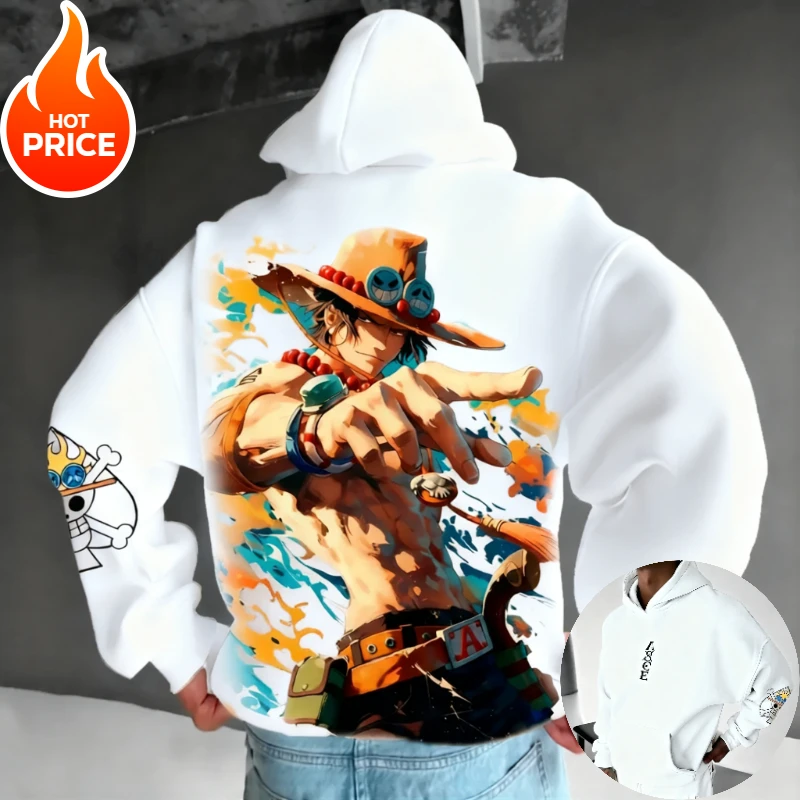 

One Piece 2026, новинка, хит продаж, уличная одежда в стиле аниме Ace Harajuku, мужская винтажная толстовка с капюшоном, зимняя женская толстовка большого размера, топ Y2k