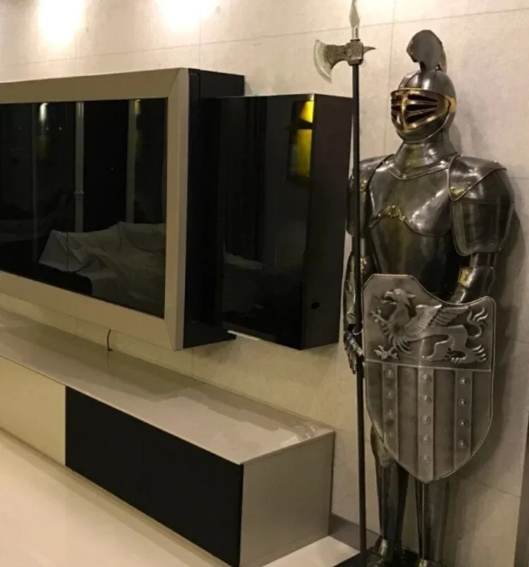 A Large European retro medieval gatekeeper knight armor floor-to-ceiling living room decoration ornament