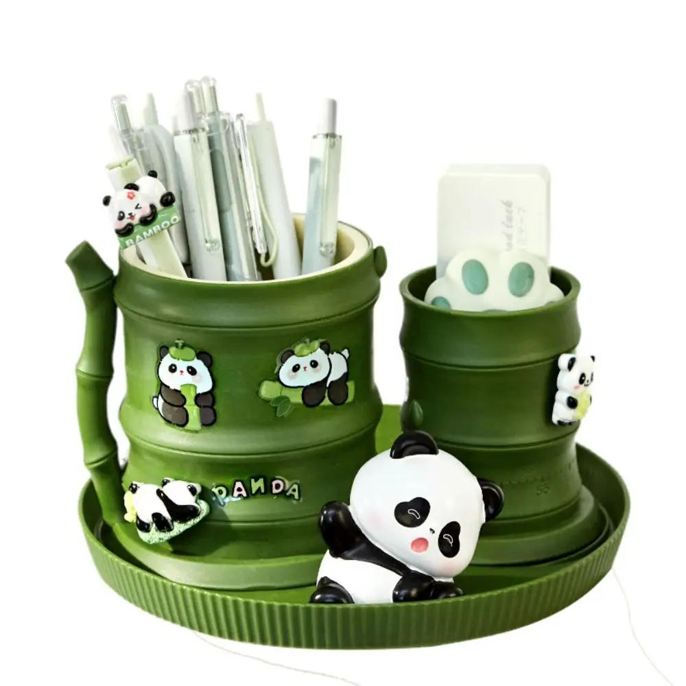 Cute Panda Pen Holder Plant Appearance Multifunctional Cartoon Pen Case Durable Large-capacity Makeup Brush Box Stationery