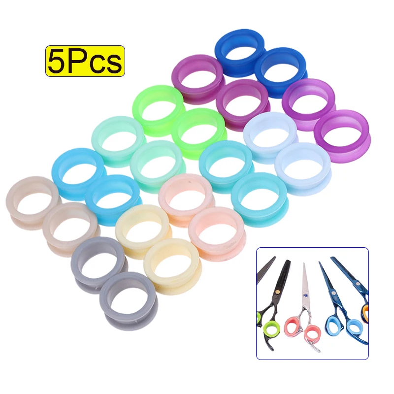 5Pcs Barber Hair Shears Grooming Scissor Protector Cutting Curved Thinning Shears Finger Ring Grip Inserts Ring For Salon Barber
