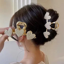 FANYIN Clip de tiburón con temperamento en forma de corazón para mujer, accesorios para el cabello con perlas de circón incrustadas, lo último