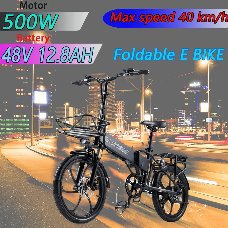 Electric Bike RANDRIDE YA20 500W Motor 48V 12.8Ah Lithium battery 20*1.95inch tire Max Speed 40KM/h Electric Bicycle City E bike image 2
