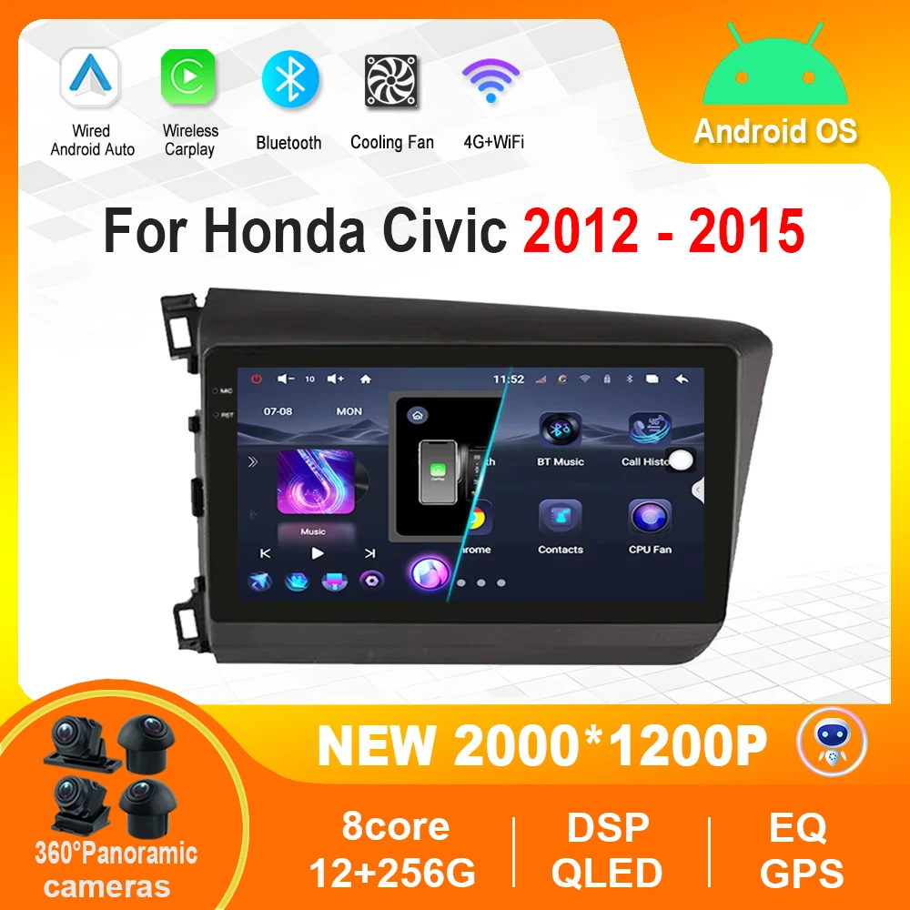 

for Honda Civic 2012 - 2015 GPS Navigation Android Auto Car intelligence Video Multimedia Player Bluetooth HD Touch Screen