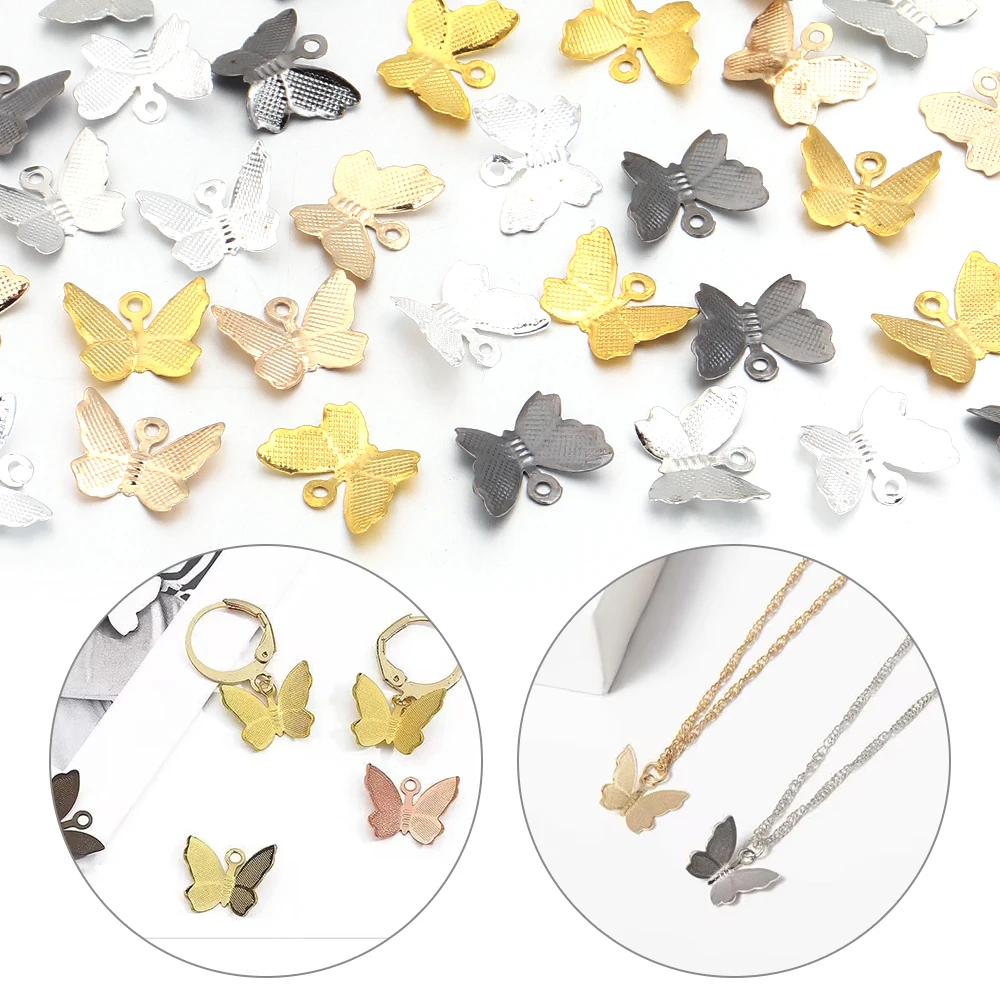 50pcs 14x11mm Iron Butterfly Charms Metal Filigree Wraps Connectors Pendant For Jewelry Making DIY Necklace Earrings Accessories
