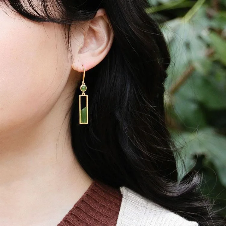 925 Sterling Silver Jewelry 18K Gold Plated Natural Jade Geometric Vintage Drop Earrings for Women Wedding Party Jewelry Gift 6