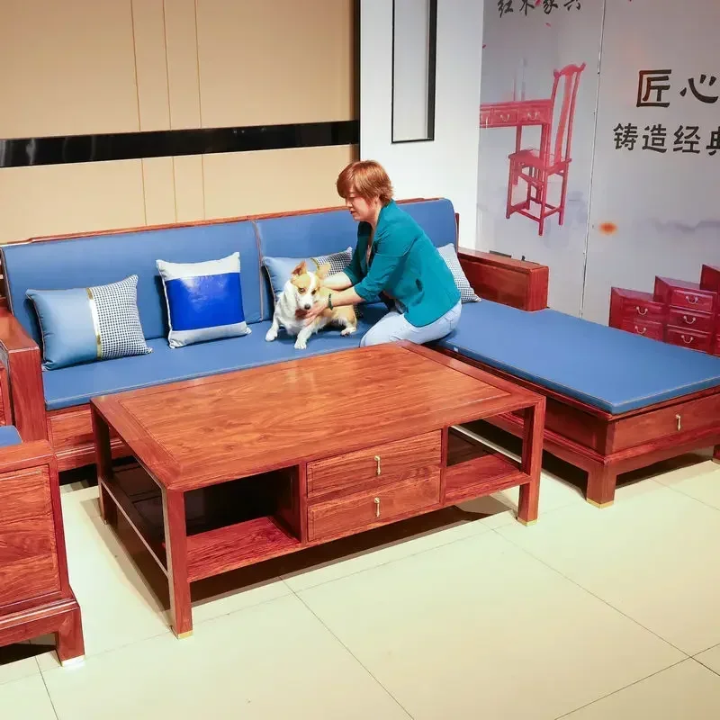 Mahogany furniture hedgehog red sandalwood new Chinese sofa living room combination simple combination classical solid wood