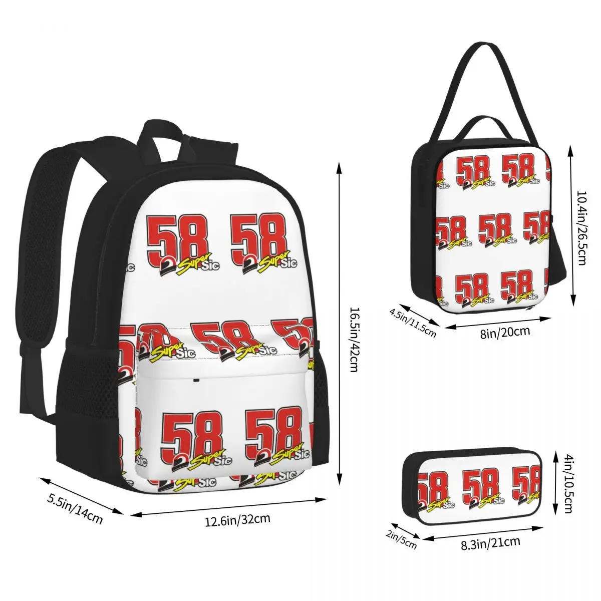 Marco Simoncelli 58 Super Sic Backpacks Students Bookbag School Bags Children Rucksack Lunch Bag Pen Bag Three-Piece Set