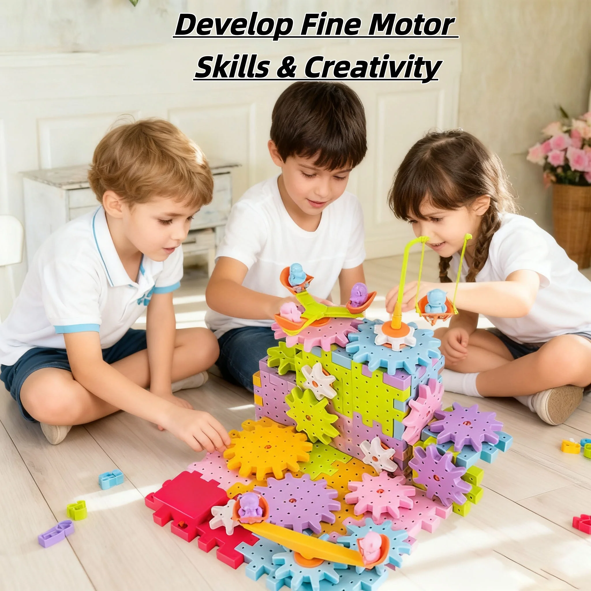 Coche de ferrocarril para niños, conjunto de juguetes de construcción de engranajes eléctricos, engranajes giratorios motorizados, bloques de construcción grandes, juego de juguetes de construcción STEM, regalos