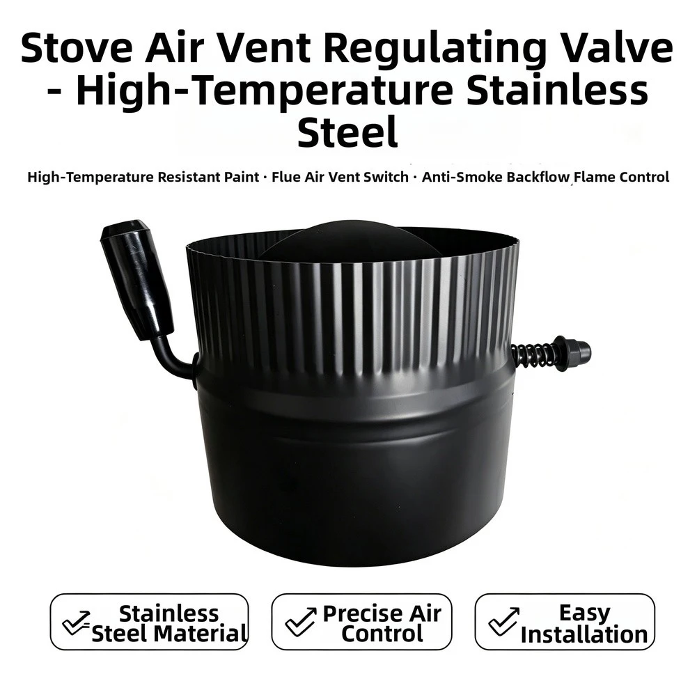 Black 150mm Flue Gas Regulating Valve For Wood Stove Pipe Efficient Airflow Control Heat Retention Stainless Steel Fireplace Too
