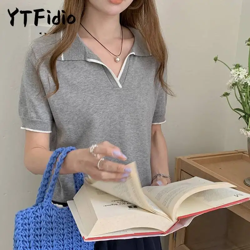 

Ytfidio 100% Cotton Women POLO Collar Contrast Color Designer Plus Size Woman Clothing 246