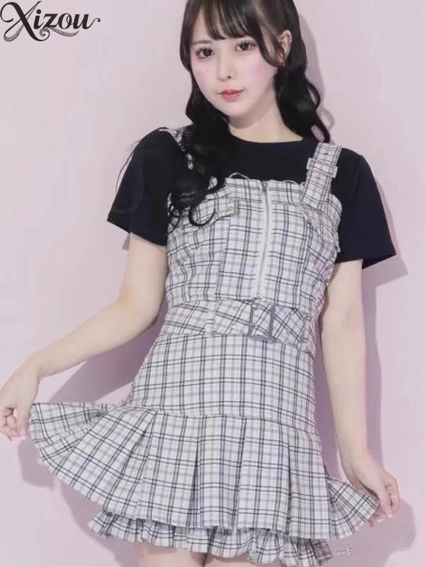 2025 Summer Japanese Mine Suit Women Sweet Outfits Bow Lace Splicing Bubble Sleeve Dress High Waist Embroidered Knitte Plaid Set