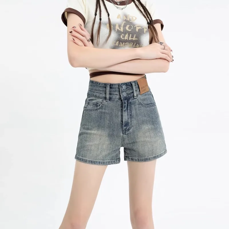 

American Style Spicy Girl Denim Shorts for Women Summer New High Waist Stretch Slim Fit Straight A-Line Ultra Short Hot Pants
