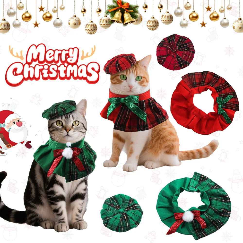 

Christmas Cat Octagonal Hat And Scarf Set ,Christmas Pet Costume, Santa Hat for Kitty,Xmas Dog Scarf,Festival Gift for Cute Pets