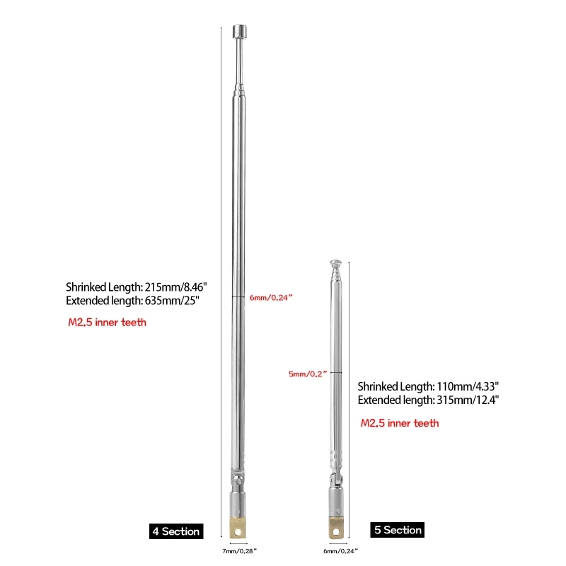 Telescopische antenne voor elektronisch radio-tv-signaal 4/5 secties Radioafstandsbediening Audio-antenne Antenneconnector D46B