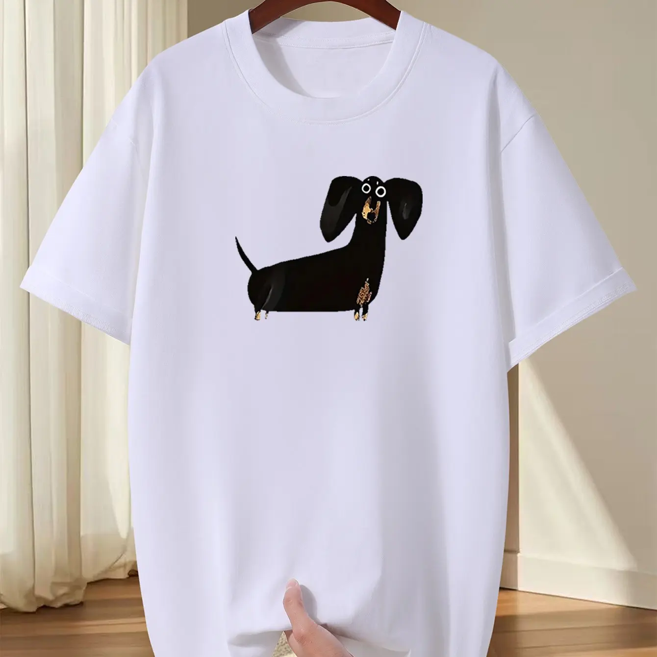 Men's Casual Short Sleeve T-Shirt Cotton Regular Fit Round Neck Summer Tee with Playful Dachshund Graphic Print