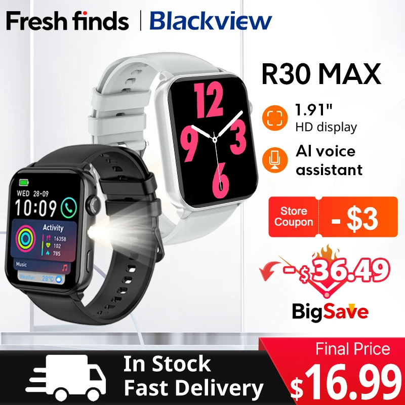 【World premiere】Blackview R30 Max Smartwatch 1.91" Bluetooth