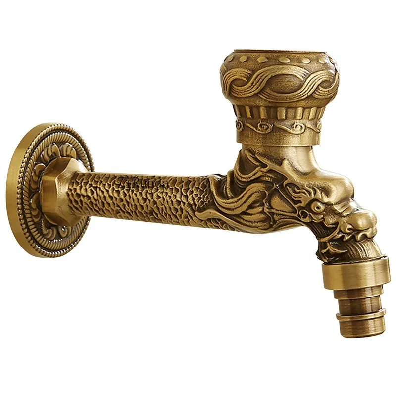 

All-copper antique carved washing machine faucet lengthened by 4 points, bathroom entry wall single cold water outlet