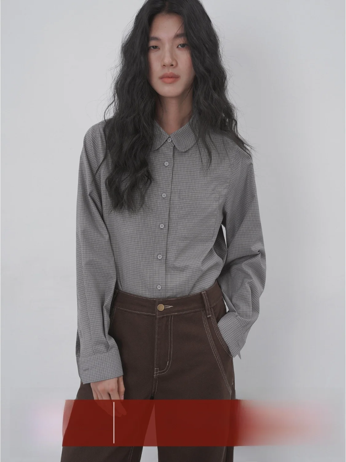 

EIGHTHMONTH ey Plaid Long Sve Women's irt Vintage Collar Slim Fit Casual Cotton Breathable Autumn Faion Top