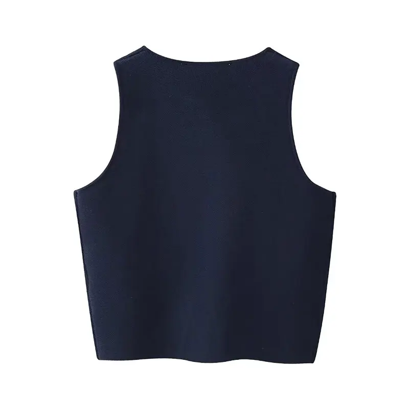 Short Waistcoat Women Fashion Spring Summer Knitted Sleeveless Tank Top European and American Style Sexy O Neck Button Woman Top