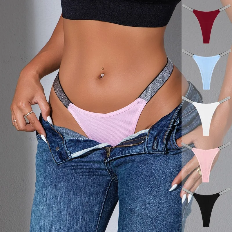 

5 шт./упак. женские стринги в рубчик с низкой посадкой, комплект элегантного сексуального нижнего белья, очаровательные стринги, дышащее удобное женское нижнее белье