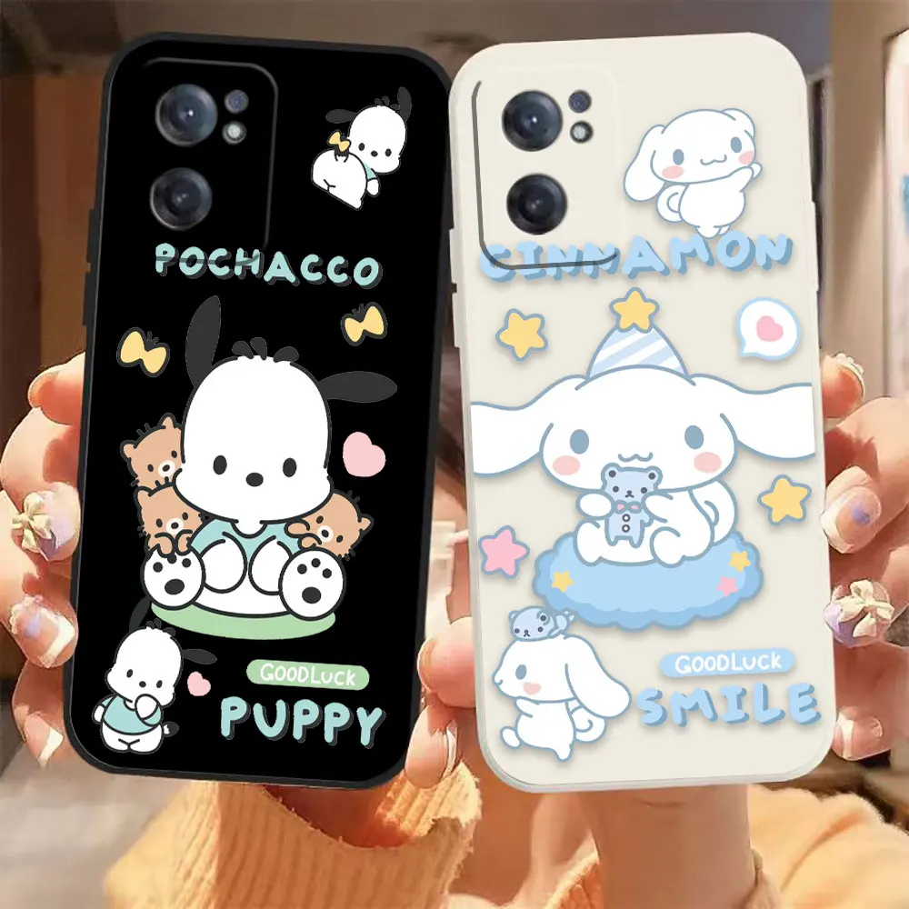 Cute Pochacco Cinnamoroll Phone Case For Oneplus 9 9R 8 8T 7 7T 6 ACE 2V NORD 2 3 Lite Pro Colour Liquid Case Funda Shell Capa