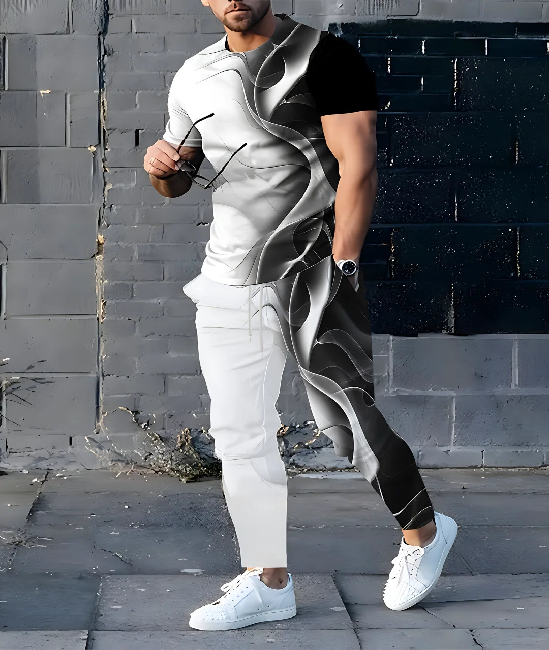 

A new summer 2025 casual loose fashionable soft comfortable lightweight and quick-drying 3D digital printed men's set