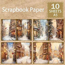 10 Sheets A5 Size Christmas Snow Street View House Street View Background Vintage Grunge Journal Planning Scrapbooking