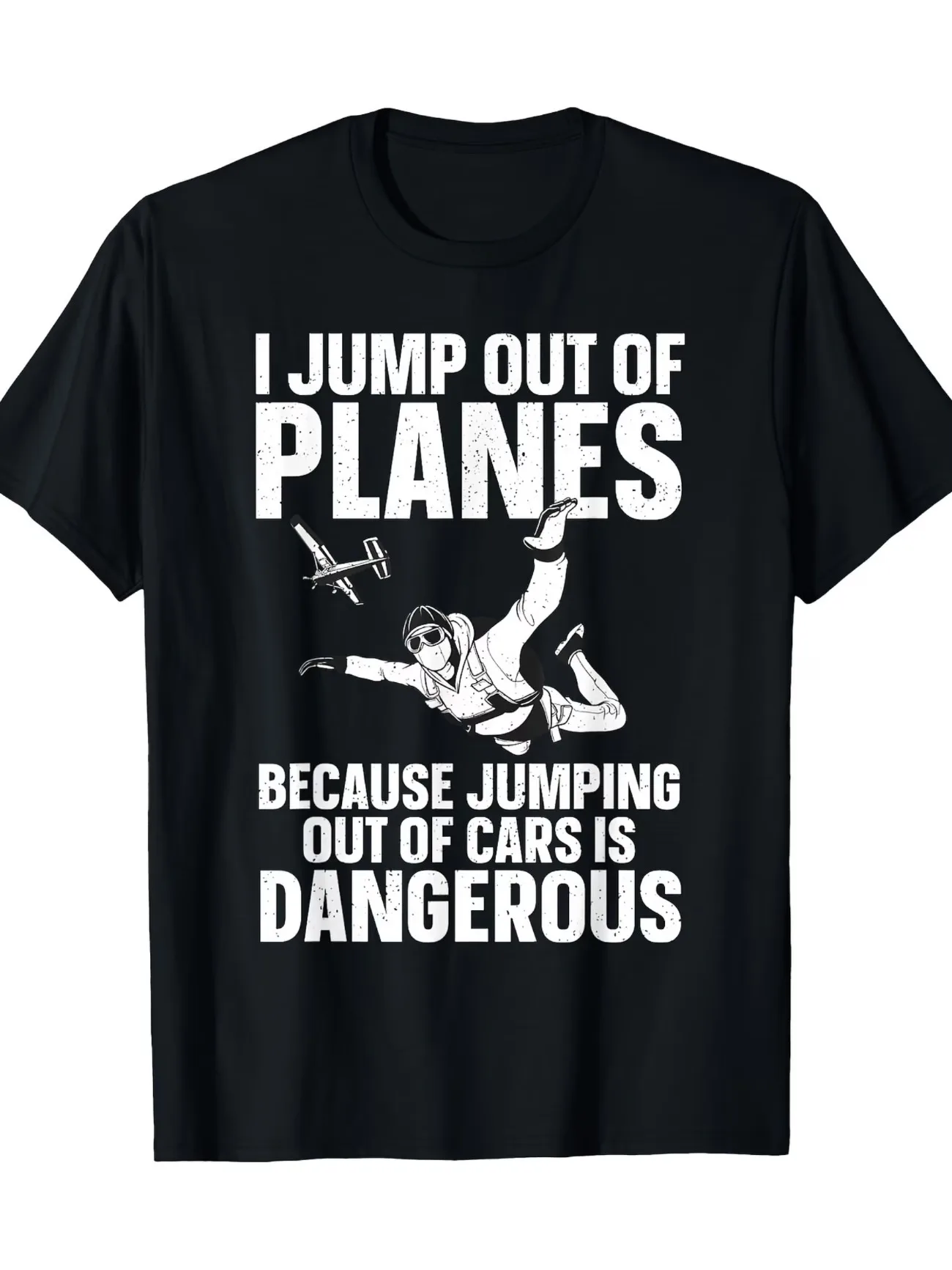 Men's Short Sleeved Round Neck Black T-shirt Casual Travel T-shirt with A Striking Skydiving Print Pattern Oversized Tees Tops