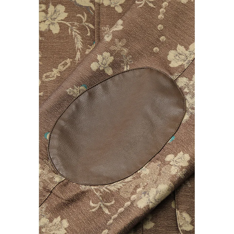 ELFSACK 2025 otoño nuevas llegadas Casual Vintage estampado Floral cuero cuello Patchwork chaqueta abrigo para mujer