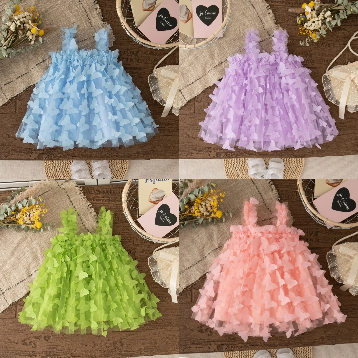 

Summer Baby Blue Dress Baby Girl Beautiful Butterfly Gauze Tutu Dress Kids Birthday Gift