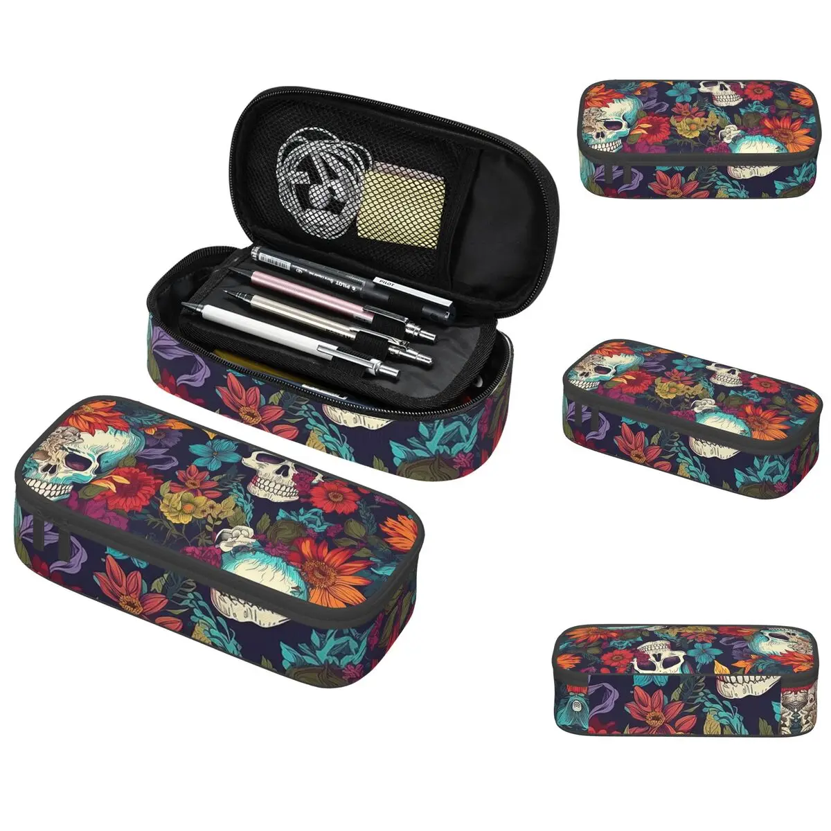 

Gothic Floral Skull Pattern Pencil Case for Studen Gifts Pen Box Pencil Bag Stationery Supplies Pen Holder Bag