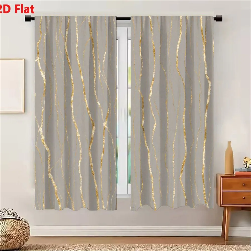 2Pcs Curtains Seamless Gold And Champagne Wavy Lines Pattern On Soft Gray Background For Wallpaper Fabric Or Packaging Window Dr