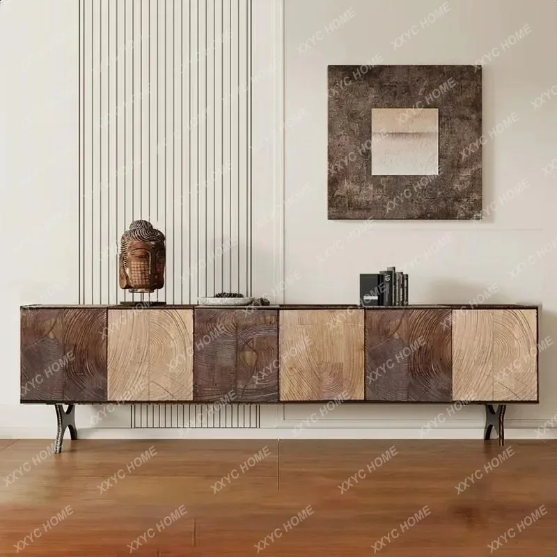 XXMedieval style solid wood TV cabinet, living room storage locker, floor-to-ceiling low cabinet, retro