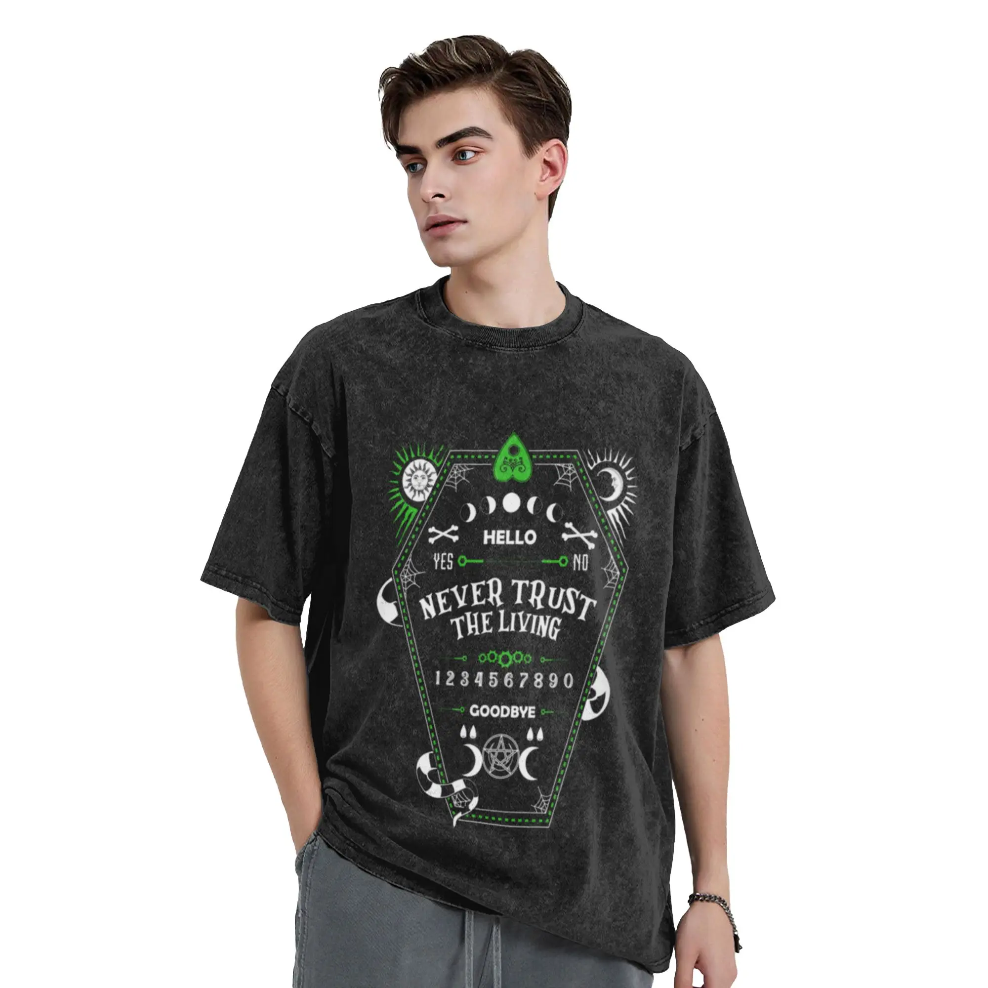 Never Trust The Living Funny Halloween  Unique Comfort A Vintage Oversized Cotton Unisex T-Shirts