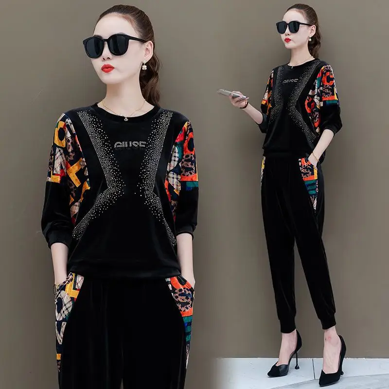 Autumn and Winter Women's Suit New Round Neck Canary Printed Long Sleeve Shirt Trousers Casual Sportswear Fashion Two-piece Set