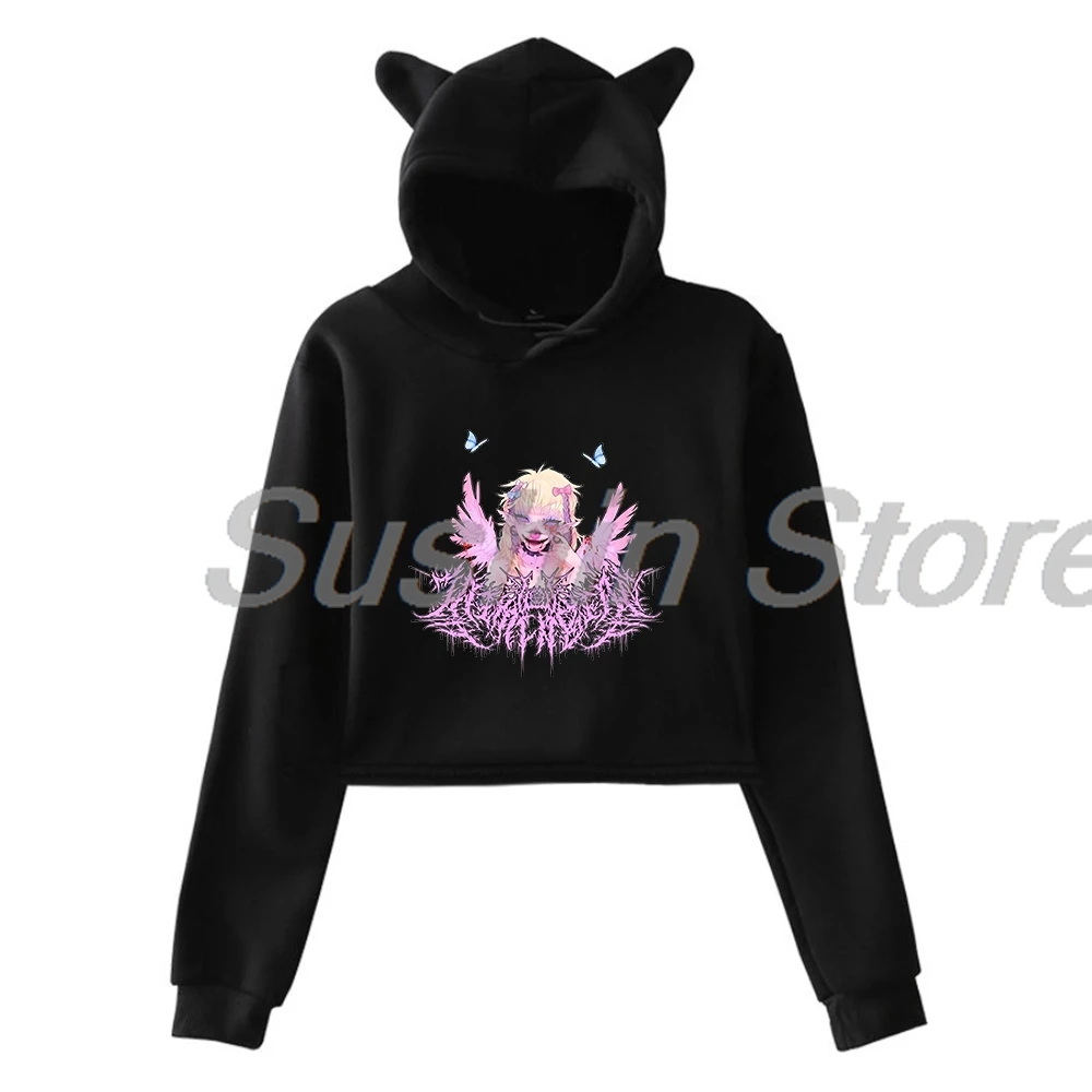 Jazmin Bean Pullover 2024 New Logo Streetwear Female Cat Ears Hoodie Long Sleeve Crop Top Women's Clothes